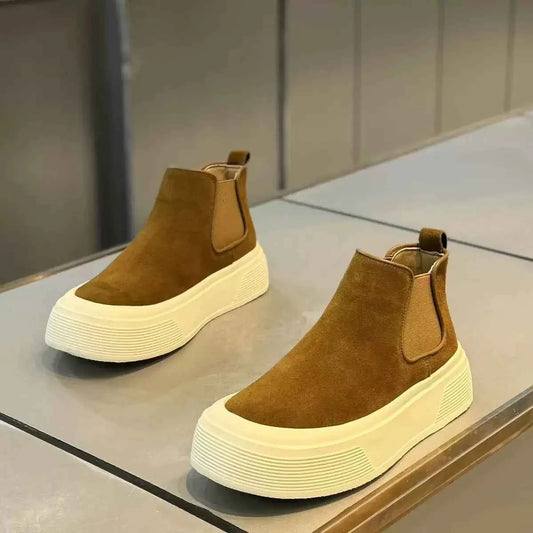Men's shoes 2026 spring new fashion high top casual thick soled board shoes outdoor anti slip warm suede cotton shoes