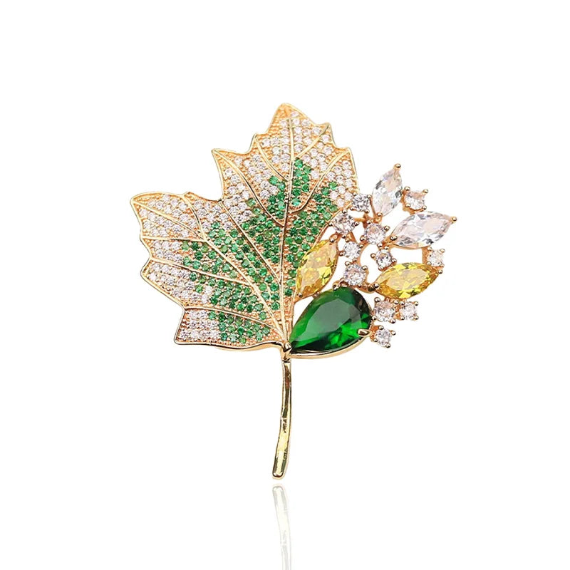 High-end Luxury Yellow Crystal Maple Leaf Brooch For Women Exquisite Rhinestone Flower Brooch Pin Banquet Wedding Jewelry GONZALES ONLINE SHOP