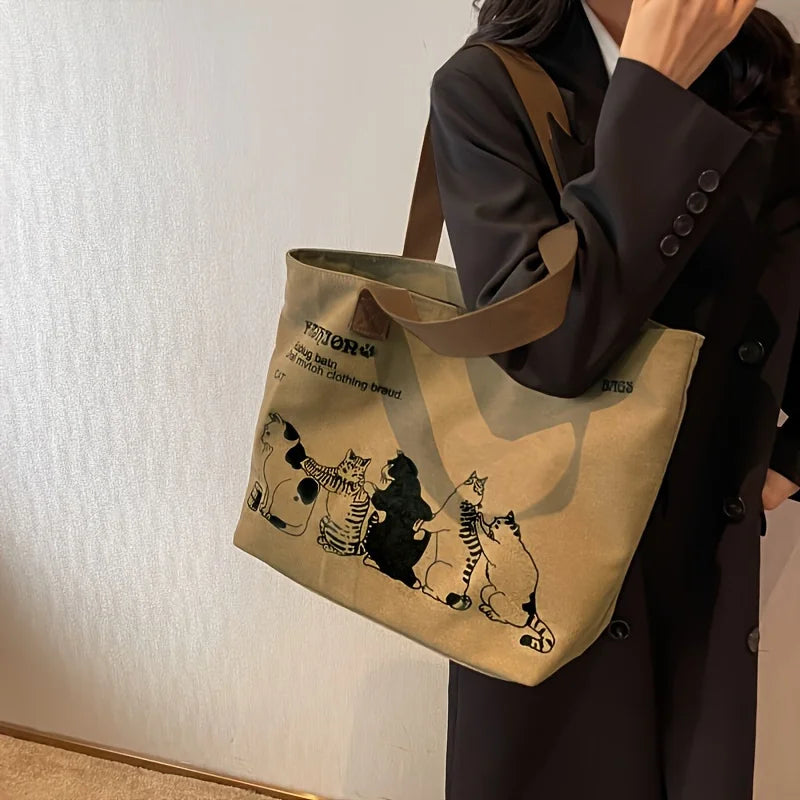 Women's Fashionable Canvas Tote Bag Spacious Durable Shoulder Bag with Zipper Closure Classic Design for Work GONZALES ONLINE SHOP