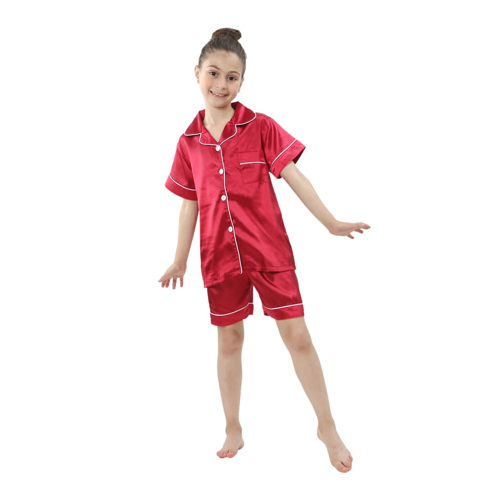 Children Silk Satin Pyjamas Set Baby Sleepwear Pijama Solid color Pajamas Suit Boys Girls Nightwear Autumn Kids Loungewear Pjs GONZALES ONLINE SHOP