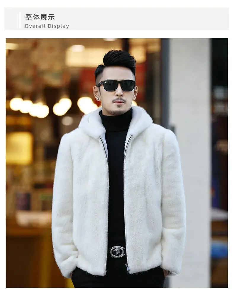 Tcyeek Natural Mink Fur Coat Men's High-end Real Fur Coat Men 2023 Winter New White Whole Mink Fur Hooded Coats Fashion Zipper GONZALES ONLINE SHOP