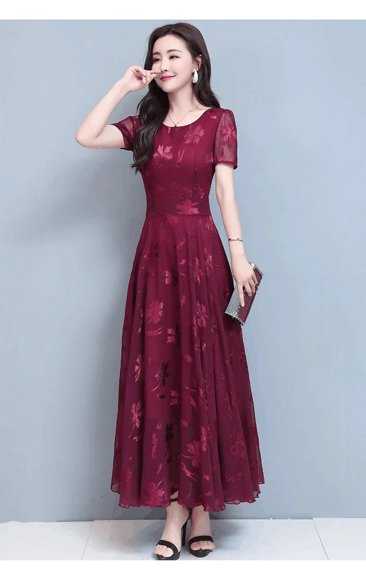 Casual Blue Clothes For Women Summer Maxi Dress 2024 New Red Chiffon O-Neck Party Elegant Boho Korean Fashion Evening Dresses GONZALES ONLINE SHOP