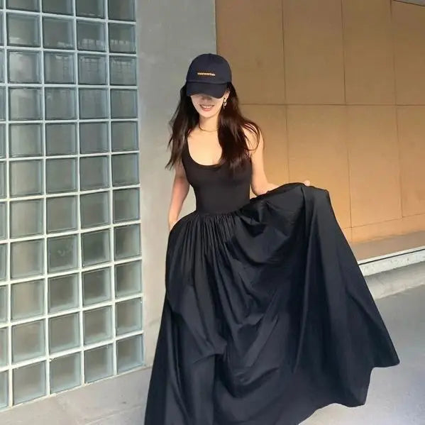 Maxi Dress Women Black Off Shoulder Elegant Summer Beach Style Sleeveless Streetwear Simple Holiday Lady Aesthetic Clothing 2023 GONZALES ONLINE SHOP