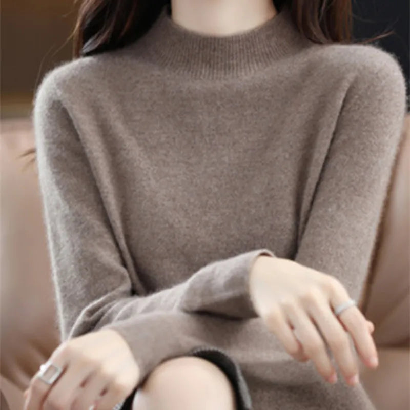 Half High Solid Color Cashmere Sweater For Women Loose Pullover Autumn and Winter Contracted Commuter Basic Knitwear Top Base GONZALES ONLINE SHOP