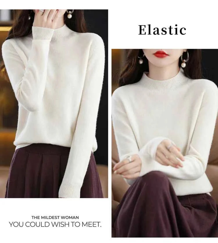 Half High Solid Color Cashmere Sweater For Women Loose Pullover Autumn and Winter Contracted Commuter Basic Knitwear Top Base