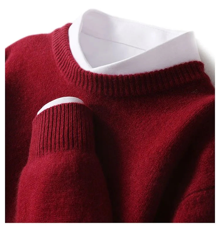 2023 Cashmere Sweater O-neck Pullovers Men's Loose Oversized Knitted Bottom Shirt Autumn Winter Fashion Korean Warm Men Top GONZALES ONLINE SHOP