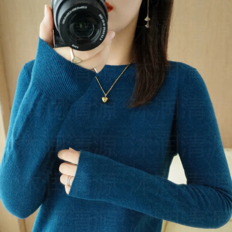 Autumn And Winter Cashmere Sweater Women's Crew Neck Pullover Casual Knitted Top Women's Short Undercoat Fashion 18 Colors GONZALES ONLINE SHOP