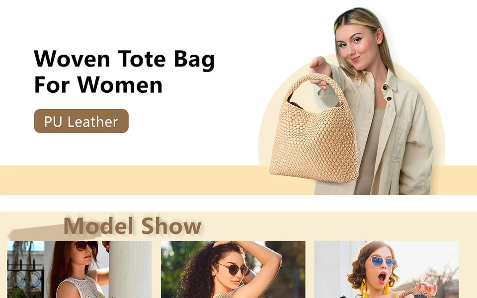 Woven Tote Bag for Women Large Woven Handbag Soft Leather Shoulder Bag Work Shopper Summer Beach Travel Tote Bag with Purse GONZALES ONLINE SHOP