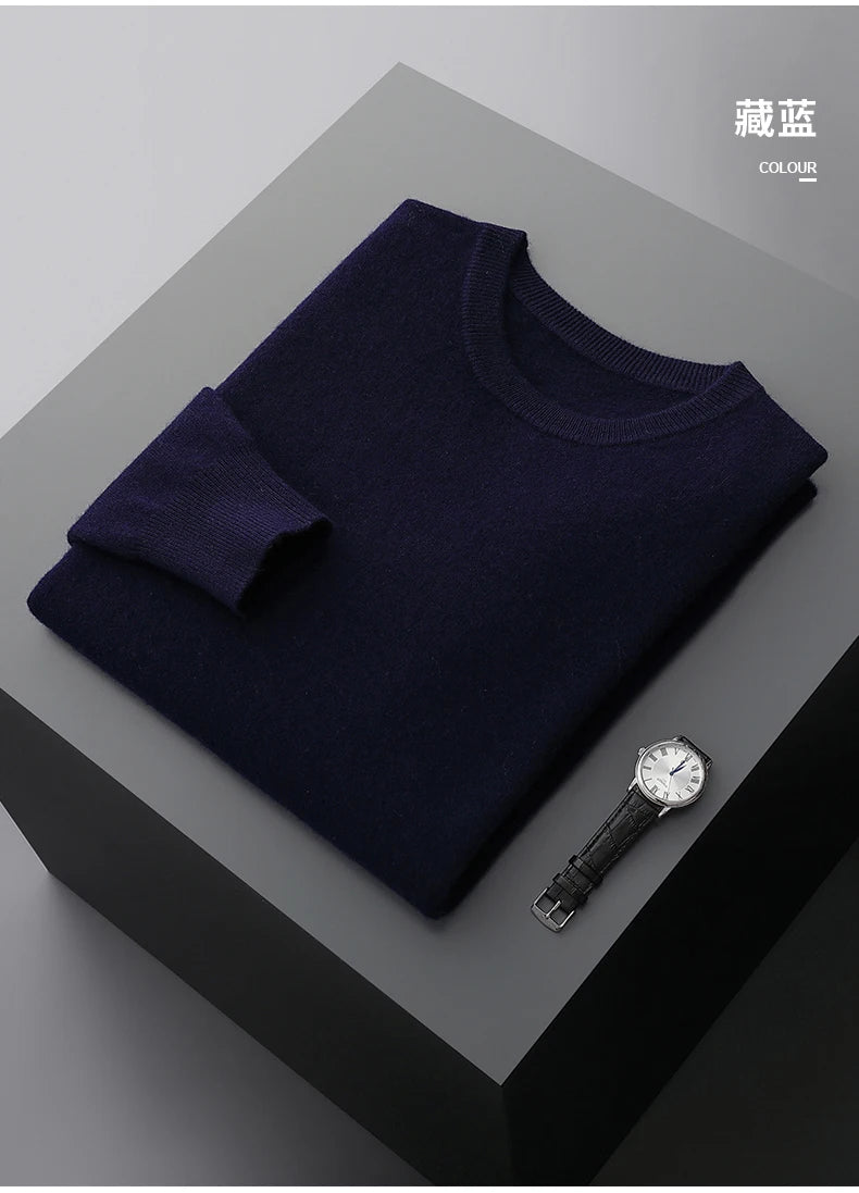 MVLYFLRT 100% Pure Merino Wool Sweater Men's Round Neck Pullover Tops Autumn Winter Thin Solid Color Sweater Versatile Basic GONZALES ONLINE SHOP