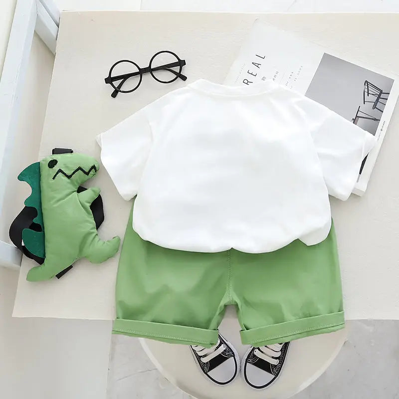 Summer Casual Newborn Baby Boys Toddler Big Dinosaure Short Sleeve Tops Pants 2Pcs/set Cotton Kids Outfits Clothing GONZALES ONLINE SHOP