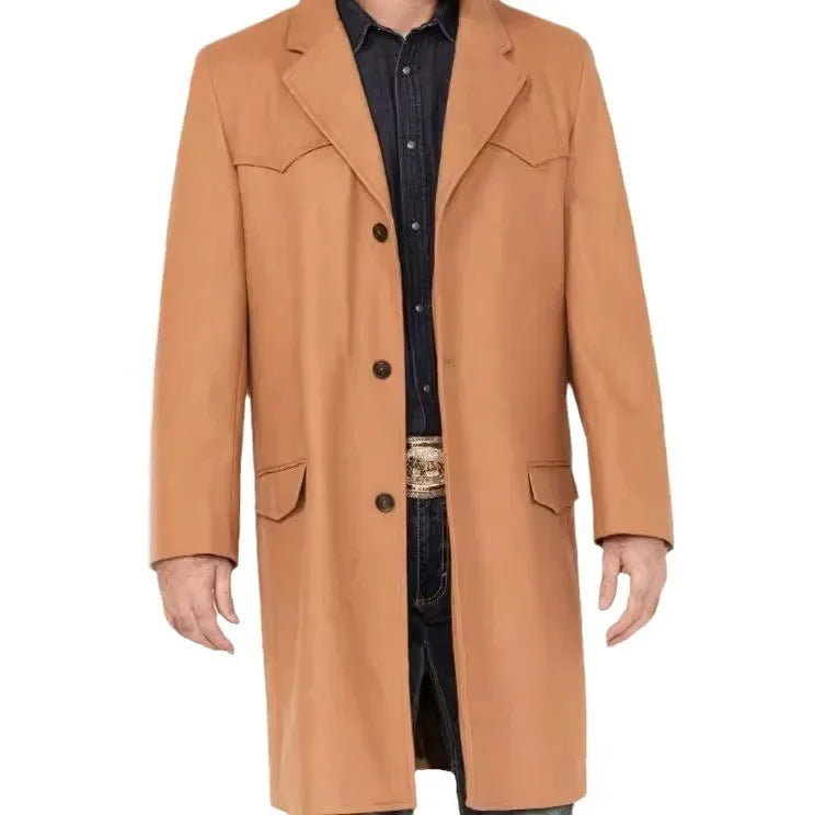 Men's Korean-style Fashionable Spliced Single-breasted Mid-long Business Overcoat of Woolen Coat in Autumn and Winter S-XXL GONZALES ONLINE SHOP