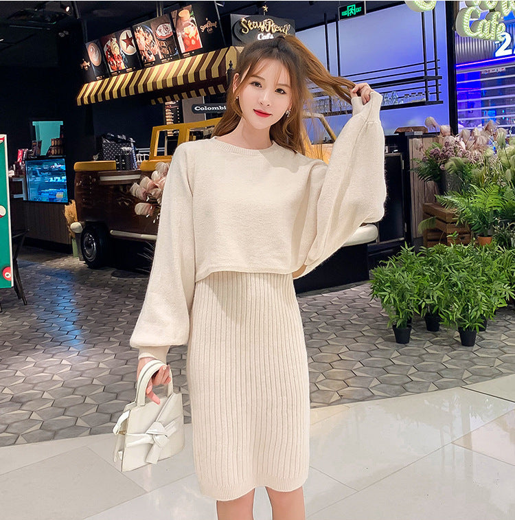 Fashion Sexy Knitted Dress Two-piece Set Women 2023 Spring Autumn New Temperament Solid Long-sleeved Sweater Women's Outtifits GONZALES ONLINE SHOP