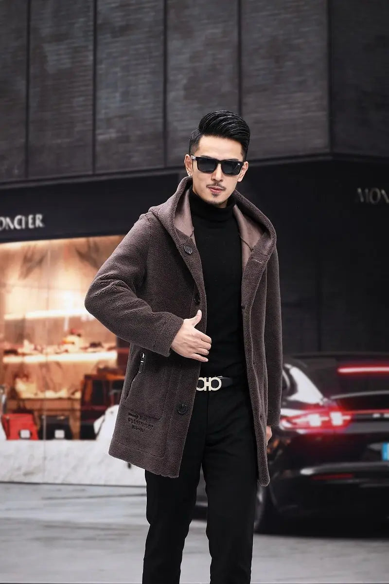 Men Winter Long Casual Thick Fleece Hooded Waterproof Jacket Male Real Fur Wool Coat  Outwear Vintage Clothing   G436 GONZALES ONLINE SHOP