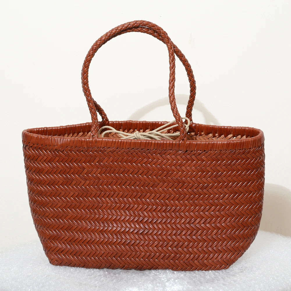 Handbags Women's Genuine Leather Shoulder Bag Weaving Casual Shopping Bag Vintage Big Tote Purse Cowhide Cross Hand Bags Lady GONZALES ONLINE SHOP