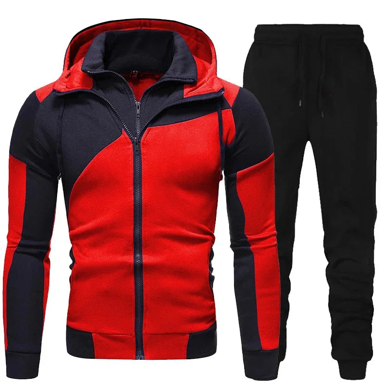 Men Tracksuit Double Zipper Two Pieces Set Mens Sportswear Male Jacket Hoodie and Pants Sweatsuit Hoodies+Pants GONZALES ONLINE SHOP