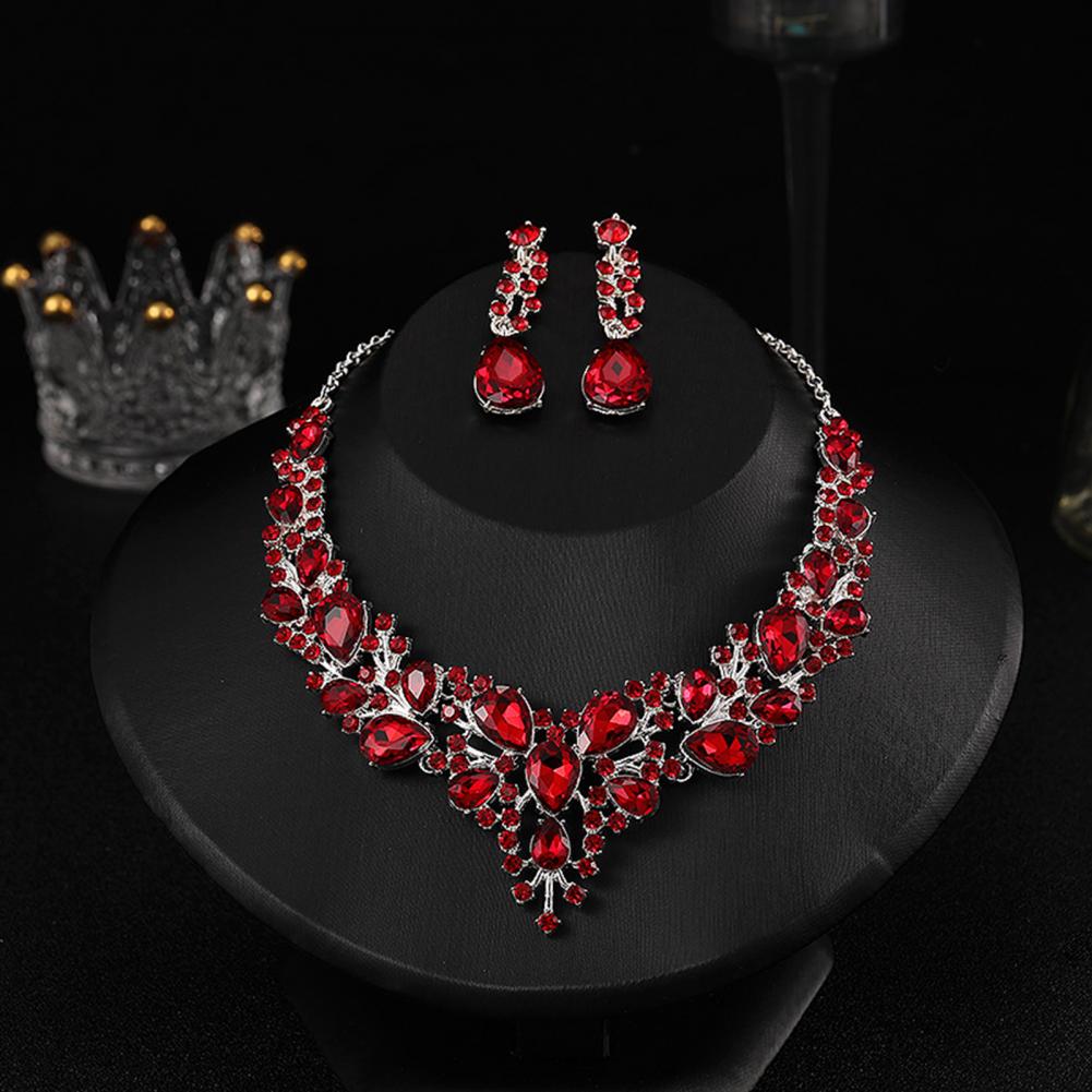 1 Set Wedding Earrings Extension Chain Faux Crystal Rhinestone Inlaid Jewelry Sets Glitter Dinner Women Jewelry Necklace GONZALES ONLINE SHOP