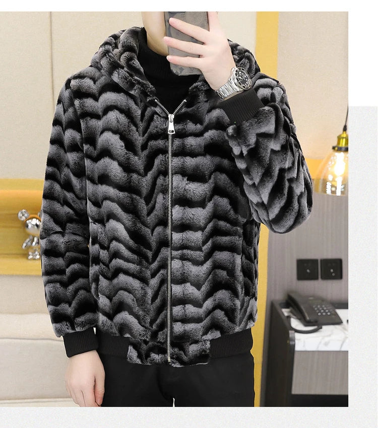 2022 Winter Faux Fur Mink Jackets Men Thicken Warm Imitation Fur Hooded Coat Slim Casual Business Social Jackets Men Clothing GONZALES ONLINE SHOP