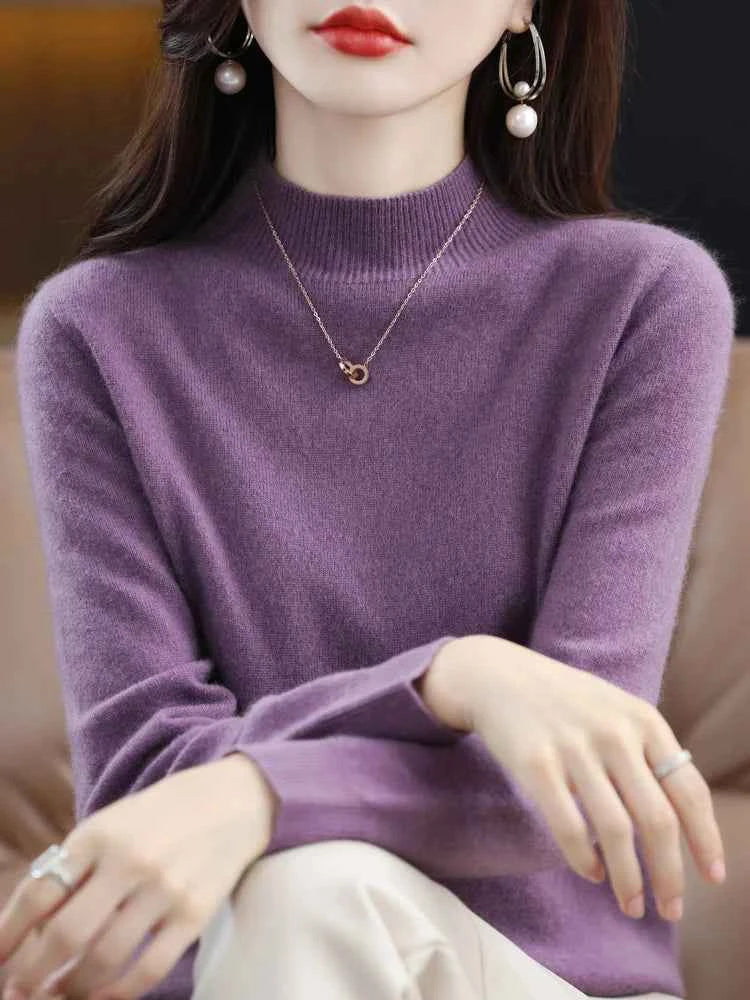 100% Merino Wool Cashmere Sweater Women Knitted Sweater Turtleneck Long Sleeve Pullovers Autumn Winter Clothing Warm Jumper Tops