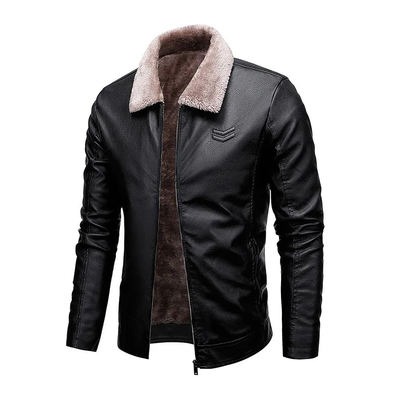 MaiDangDi Men's Leather Jacket with Plush Lining  Motorcycle Style Top  Artificial Leather Jacket Mens Fur Coat  Winter Men GONZALES ONLINE SHOP