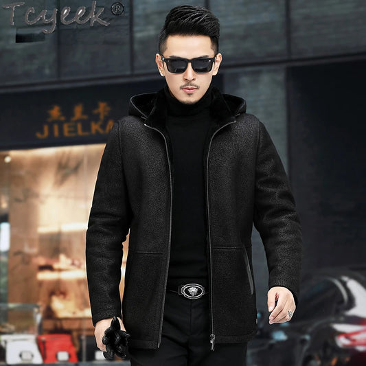 Tcyeek Natural Fur Jackets Winter Jacket for Men Thickened Genuine Leather Jacket Men Fashion Real Sheepskin Fur Coat Male Black GONZALES ONLINE SHOP