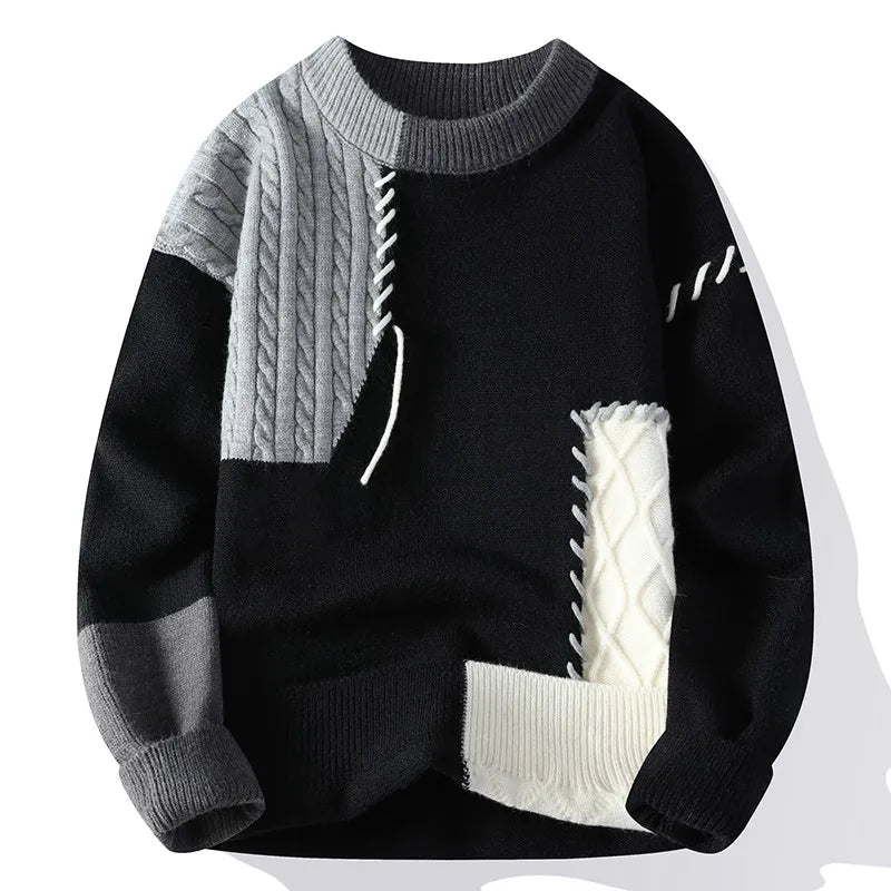 2024 Patchwork Knitted Sweater Trend High Street Autumn Winter Warm Men's Tops Hip-hop Street Clothing Fishing Sports Pullover GONZALES ONLINE SHOP