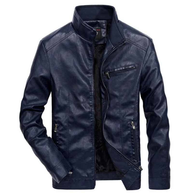 Men Autumn Winter Leather Jacket Coat Men's Retro Stand Collar Motorcycle Warm Fleece PU Leather Jacket for Men Clothes MY497 GONZALES ONLINE SHOP