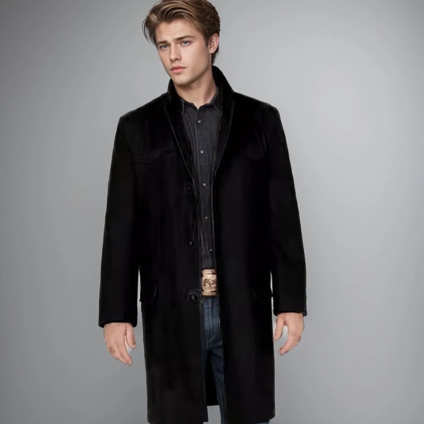 Men's Korean-style Fashionable Spliced Single-breasted Mid-long Business Overcoat of Woolen Coat in Autumn and Winter S-XXL GONZALES ONLINE SHOP