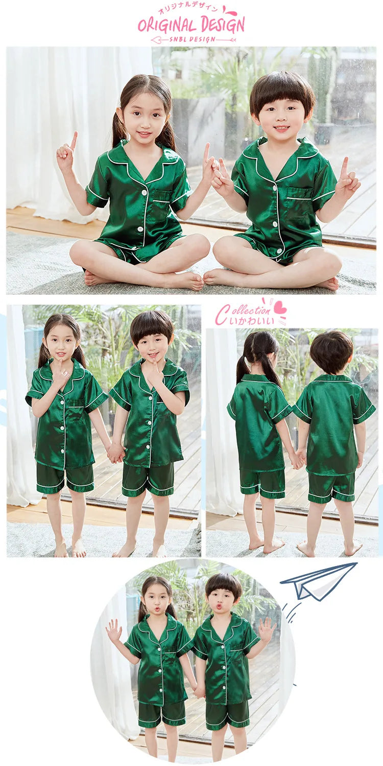 Children Silk Satin Pyjamas Set Baby Sleepwear Pijama Solid color Pajamas Suit Boys Girls Nightwear Autumn Kids Loungewear Pjs GONZALES ONLINE SHOP