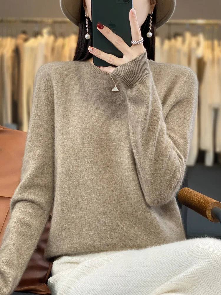 100% Merino Wool Sweater Women O-neck Cashmere Knitwear Female Pullover Autumn Winter Casual Tops Solid Color Soft  Clothing GONZALES ONLINE SHOP