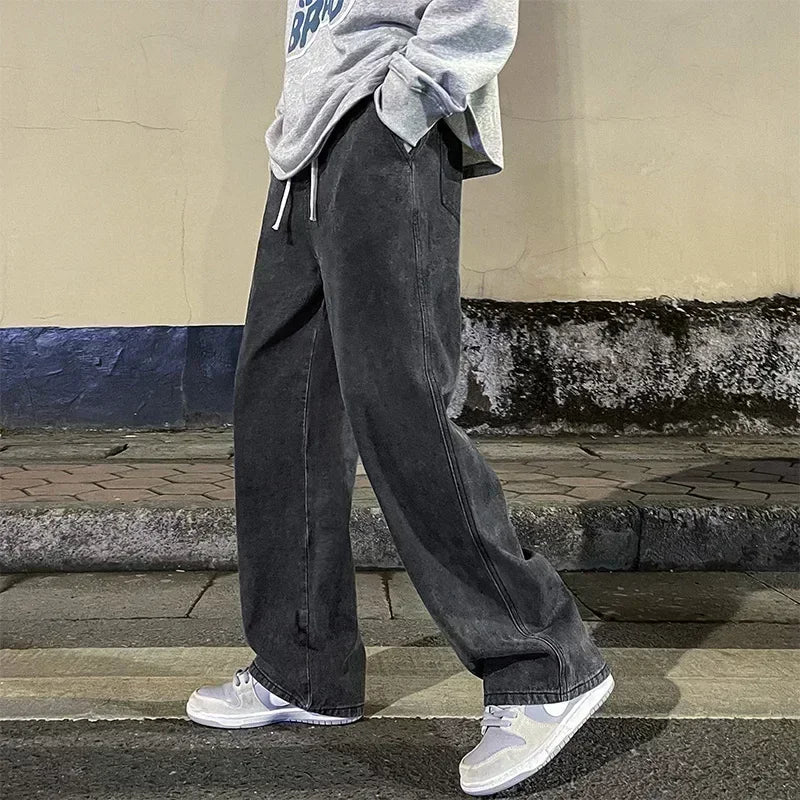 Men's Jeans Korean Version Student Casual Pants High Street Straight Loose Wide Leg Jeans Black Grey Blue Baggy Jeans GONZALES ONLINE SHOP