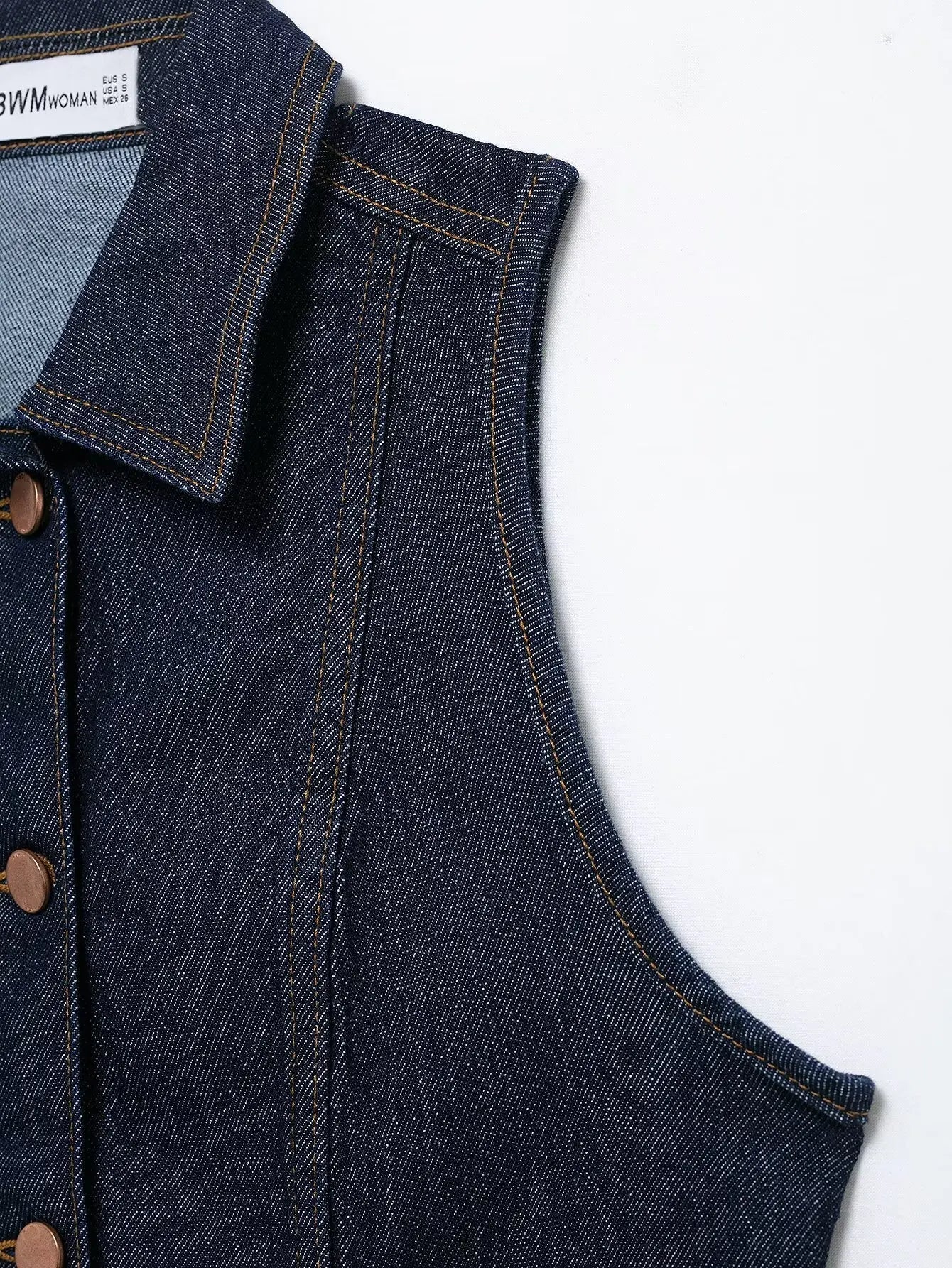 Women's Denim Vest Sleeveless Midi Dress Suit Front Slit Design High Waist Classic Pocket Detail Fashion Ladies Stylish GONZALES ONLINE SHOP