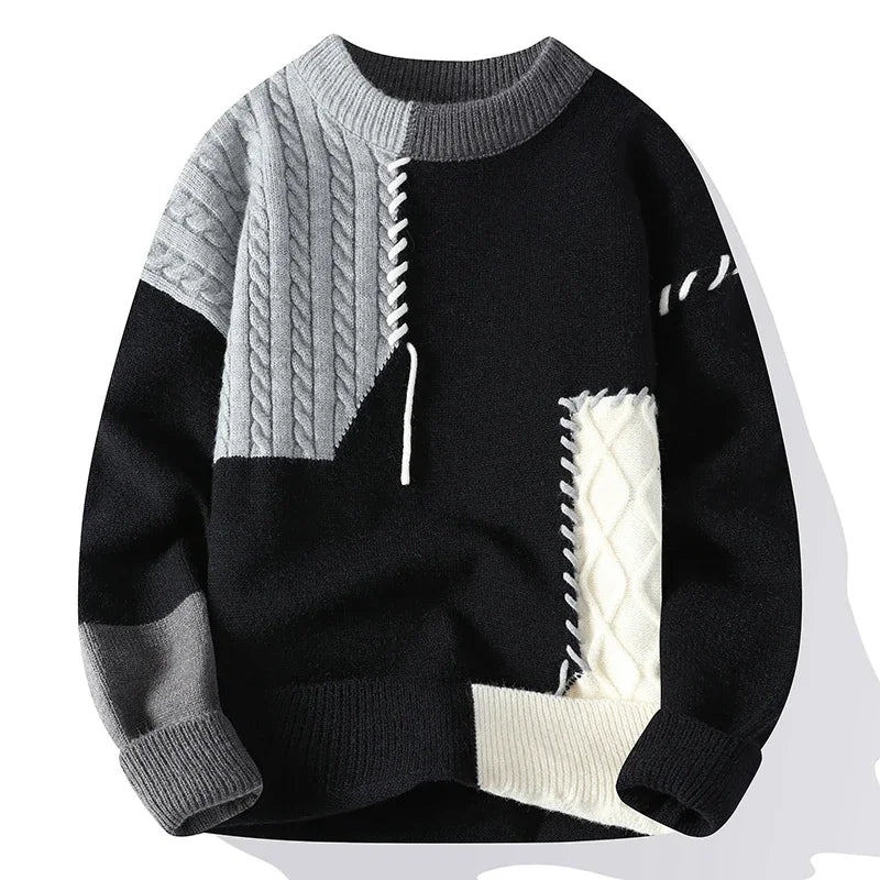 2024 Mens Streetwear Ripped Hole Fashion Sweater Korean High End Luxury Winter Hip Hop Sweaters Men Soft Warm Autumn Pullover GONZALES ONLINE SHOP