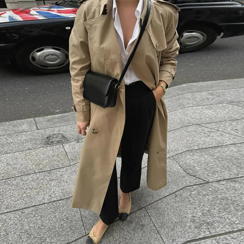 Chic Women Lapel Double-breasted Windbreaker Casual Loose Long Sleeve Trench Coat 2024 Fall Fashion Female Street Outerwear GONZALES ONLINE SHOP