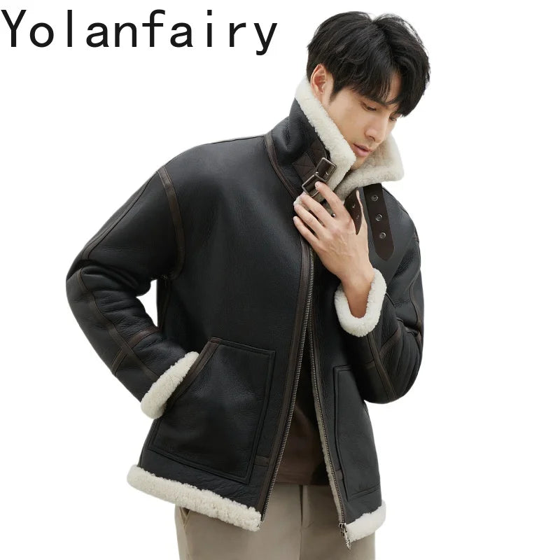 YOLANFAIRY Real Sheepskin Fur Men Jacket Natural Fur Coats Man Luxury Clothing Winter Jacket Black Fur Coat Куртка Мужская 2024 GONZALES ONLINE SHOP