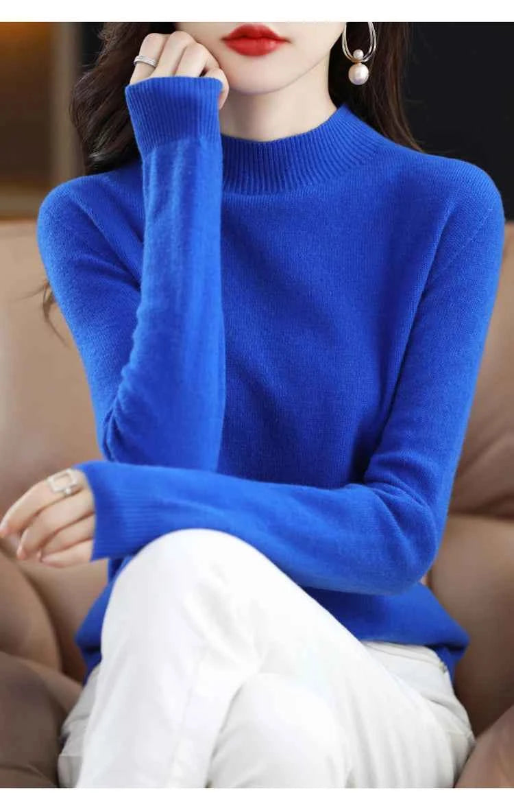 Half High Solid Color Cashmere Sweater For Women Loose Pullover Autumn and Winter Contracted Commuter Basic Knitwear Top Base