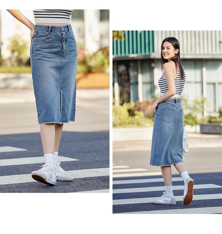 Semir Denim Skirt Women High-waisted Slit 2024 New Spring Straight Skirt GONZALES ONLINE SHOP