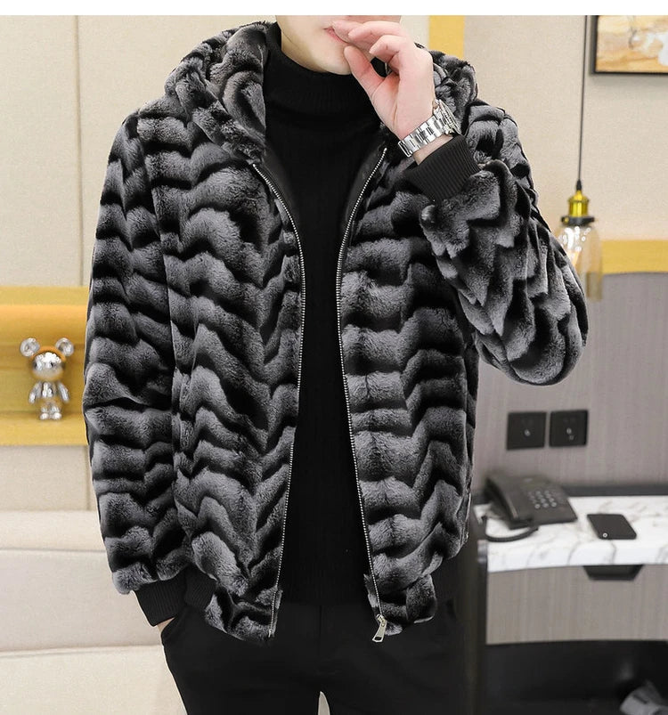 2022 Winter Faux Fur Mink Jackets Men Thicken Warm Imitation Fur Hooded Coat Slim Casual Business Social Jackets Men Clothing GONZALES ONLINE SHOP