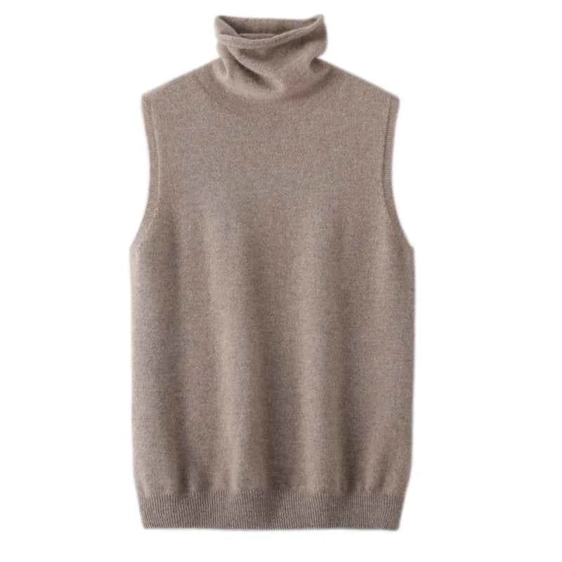 Women 100% Merino Wool Sleeveless Pullovers Turtleneck Sweater Waistcoat Wool Knitwear Spring Autumn Winter Fashion Vest Tops