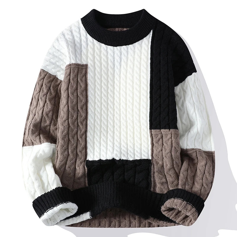 New Winter Fashion Patchwork Loose Sweater Men Streetwear High Quality Mens Casual Sweaters Warm Knitting Pullovers Men GONZALES ONLINE SHOP