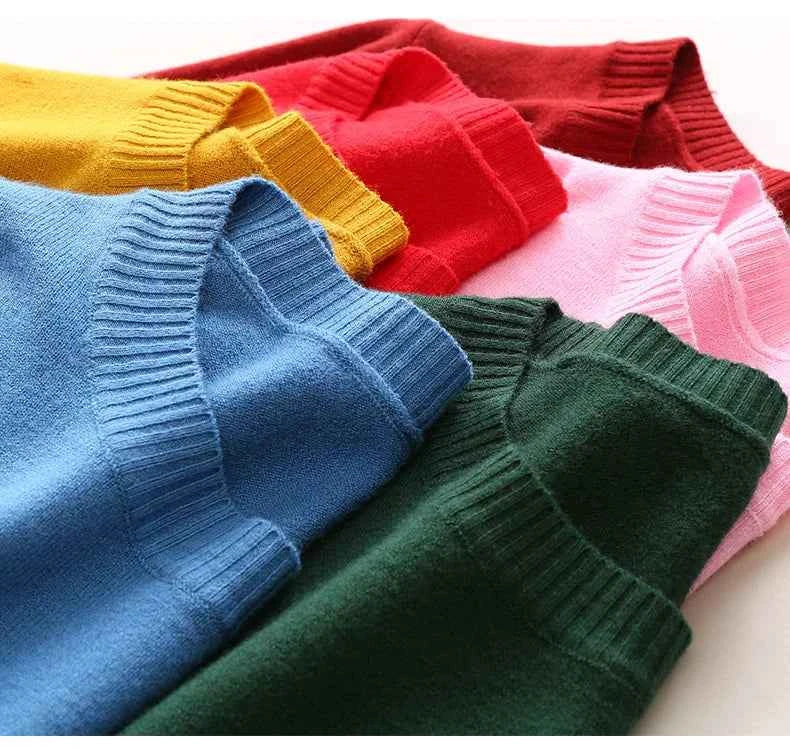 Women Slim O-Neck Solid Pullover Cashmere Wool Blending Sweater Autumn And Winter Long-Sleeved Knit Bottoming Shirt Large Size