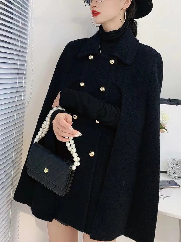 TWOTWINSTYLE Solid Patchwork Pocket Chic Coat For Women Lapel Cloak Sleeve Spliced Double Breasted Elegant Coats Female Style GONZALES ONLINE SHOP