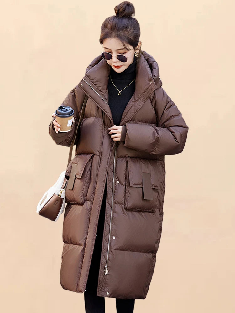 Women's Hooded Thickened Parker Coat Long Sleeve Jacket solid Down Cotton Padded Warm Windproof Winter New Elegant Chic Outwear GONZALES ONLINE SHOP