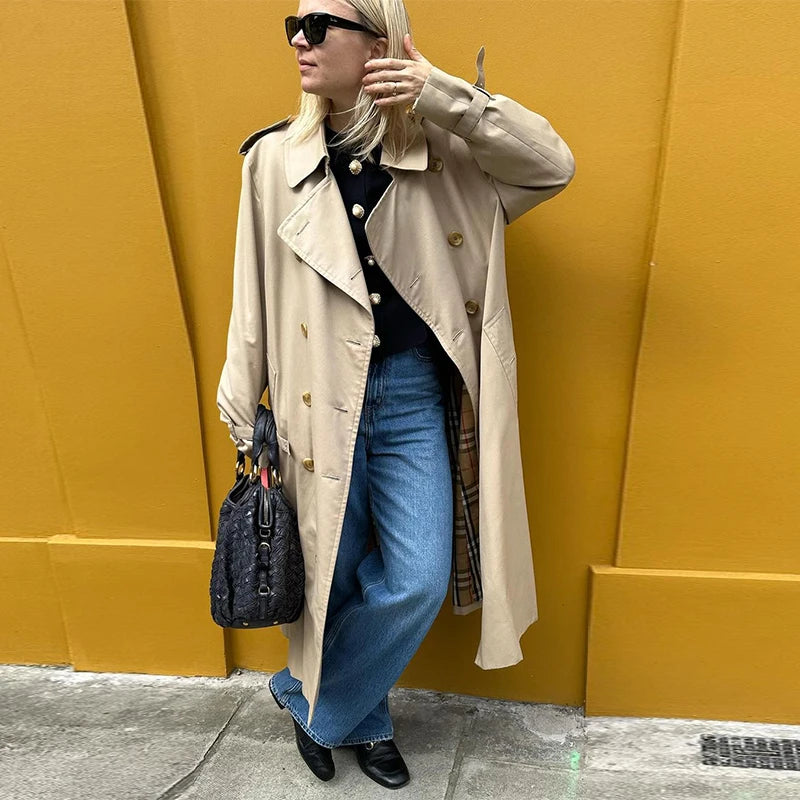 Chic Women Lapel Double-breasted Windbreaker Casual Loose Long Sleeve Trench Coat 2024 Fall Fashion Female Street Outerwear GONZALES ONLINE SHOP