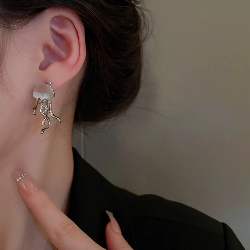 Fashion Design Floating Jellyfish Matte Crystal Earring Necklace Set Creativity Personality Female Acaleph Stud Earrings Jewelry GONZALES ONLINE SHOP