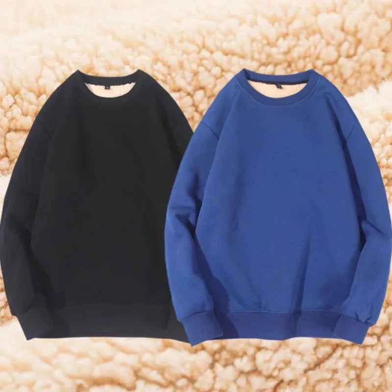 Lamb Velvet Hoodie Men's Thickened Fleece round Neck Casual Versatile Teenage Warm Top Lamb Velvet Jacket Winter Fashion