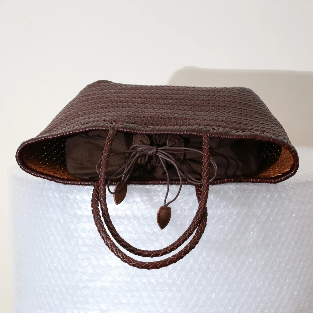 Handbags Women's Genuine Leather Shoulder Bag Weaving Casual Shopping Bag Vintage Big Tote Purse Cowhide Cross Hand Bags Lady GONZALES ONLINE SHOP