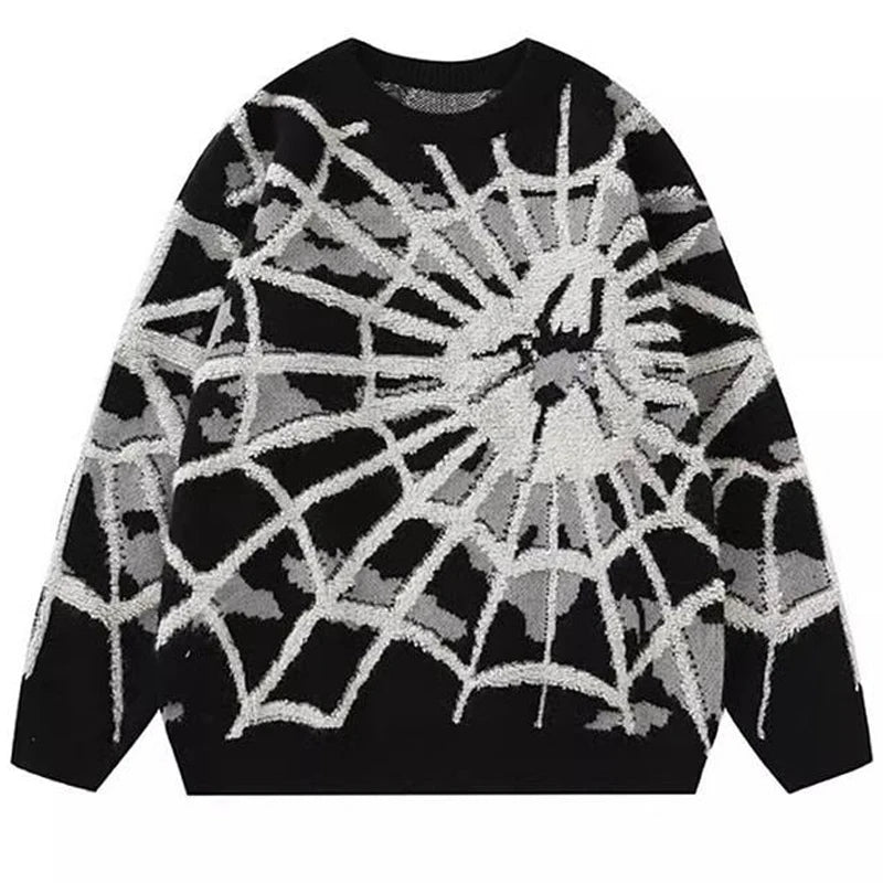 American Spider Sweater Knit Men's Jumpers Autumn Winter Wool Pullovers Hip Hop Harajuku Y2k Vintage Oversize Knitted Sweater GONZALES ONLINE SHOP