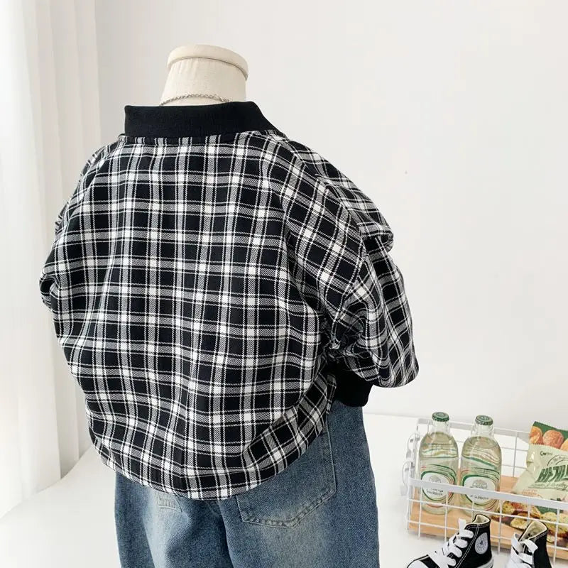 Boys Both Sides Baseball Coat 2024 New Spring Autumn Wear Children's Casual Handsome Two Faced Jackets for Children's Plaid Top GONZALES ONLINE SHOP