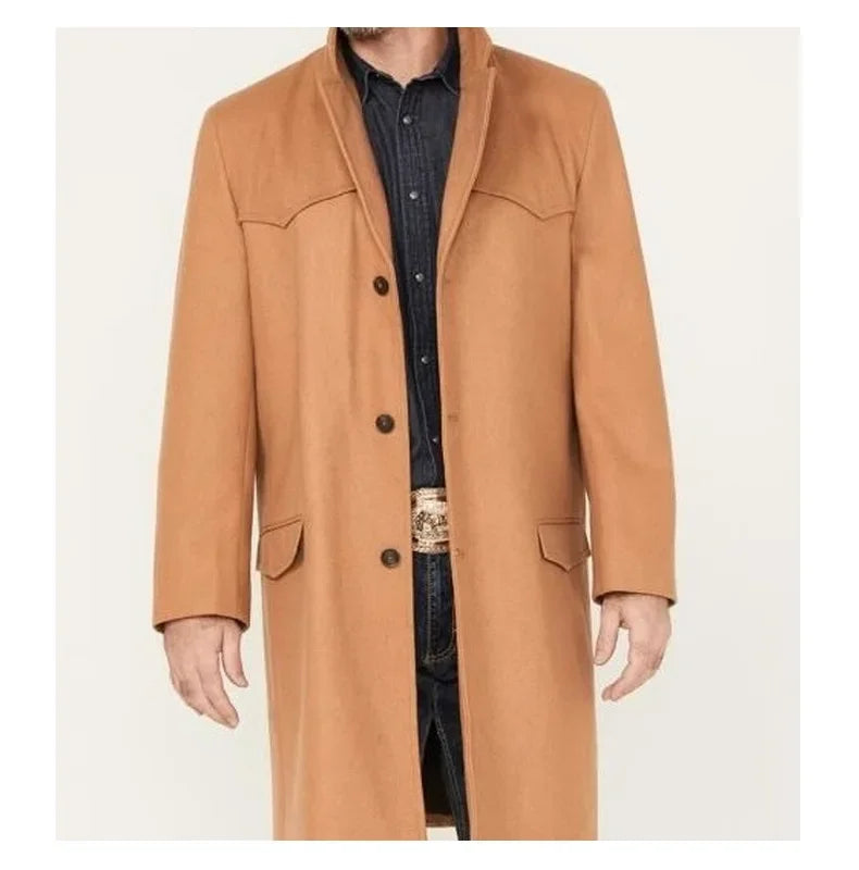 Men's Korean-style Fashionable Spliced Single-breasted Mid-long Business Overcoat of Woolen Coat in Autumn and Winter S-XXL GONZALES ONLINE SHOP