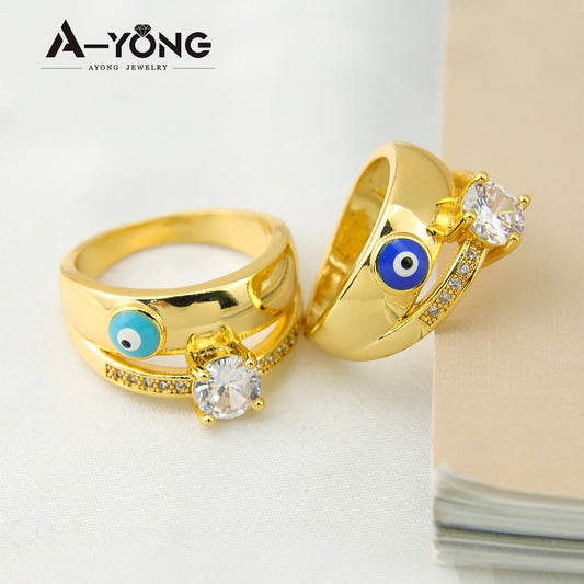 AYONG Dubai Big Zircon Ring Turkish Eye Middle East Ethiopian Africa Wedding Rings Vintage Gold Color Jewelry GONZALES ONLINE SHOP